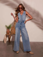 Casual V-neck sleeveless denim jumpsuit